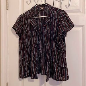 Amazing fit blouse size Large. Black with white and red dotted lines.